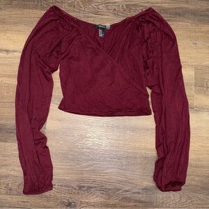 Forever 21 Burgundy Faux Wrap Crop Top